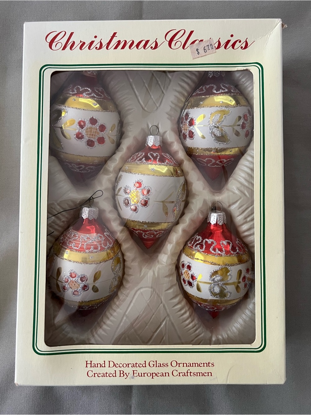 Vintage Commodore Christmas Classics Glass Ornaments - set of 5